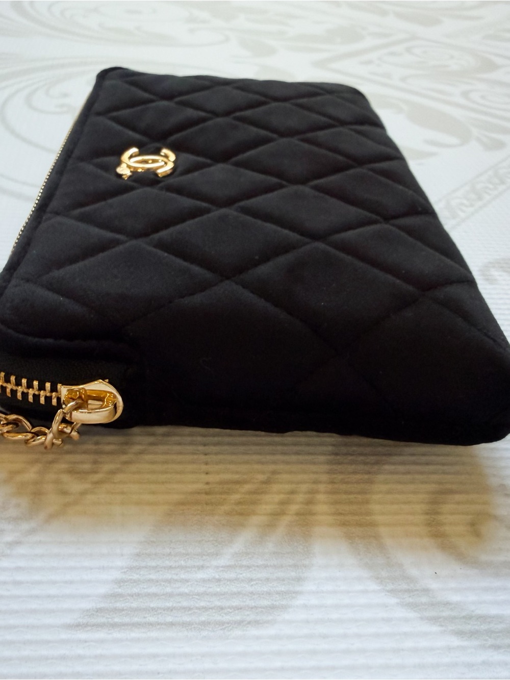 CHANEL Black Quilted Cosmetic Pouch with Gold CC Emblem - Picture 5 of 11